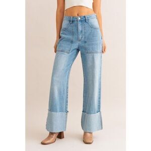 Le Lis High-waisted Wide Leg Cuffed Jeans, size Small